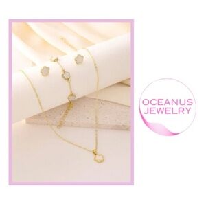 - Oceanus Jewelry Gold Clover Necklace and Earrings Set